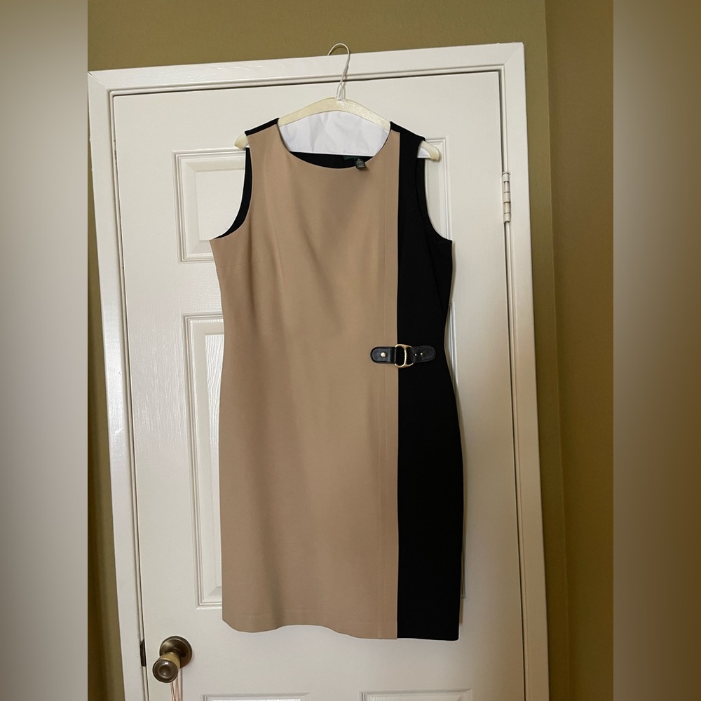 Lauren Ralph Lauren Tan and Black Sheath Mini Dress